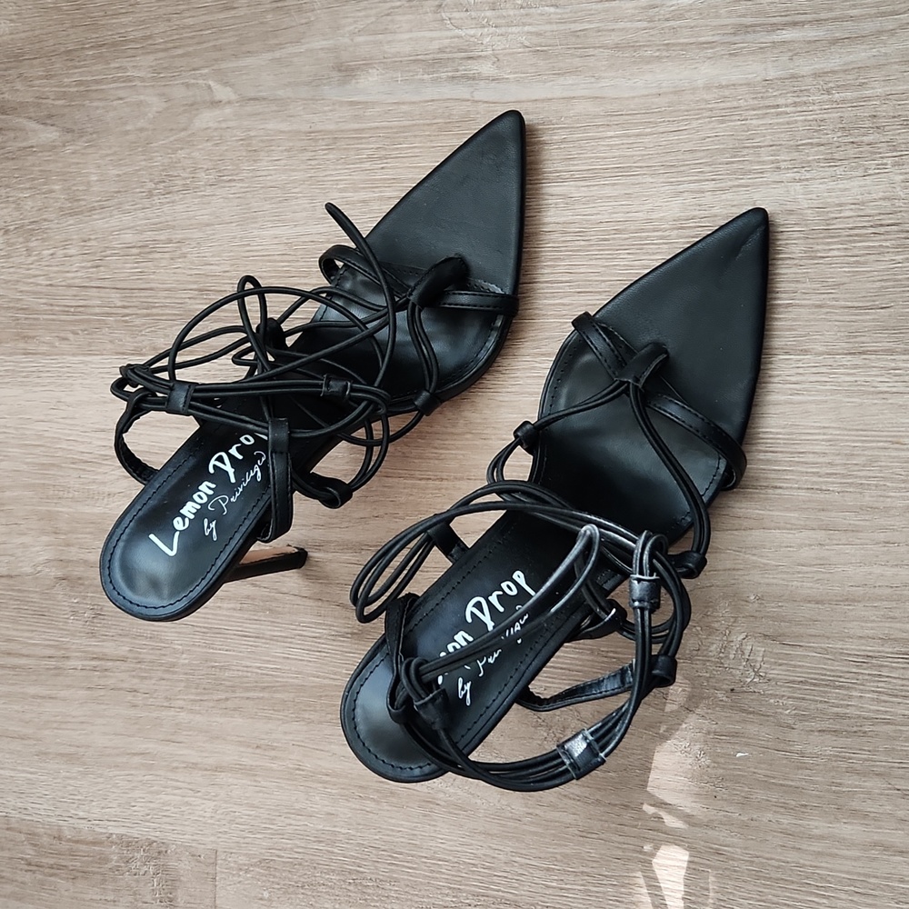 Women's Lemon Drop by Privileged Black Ankle Wrap Heels Sz. 9
